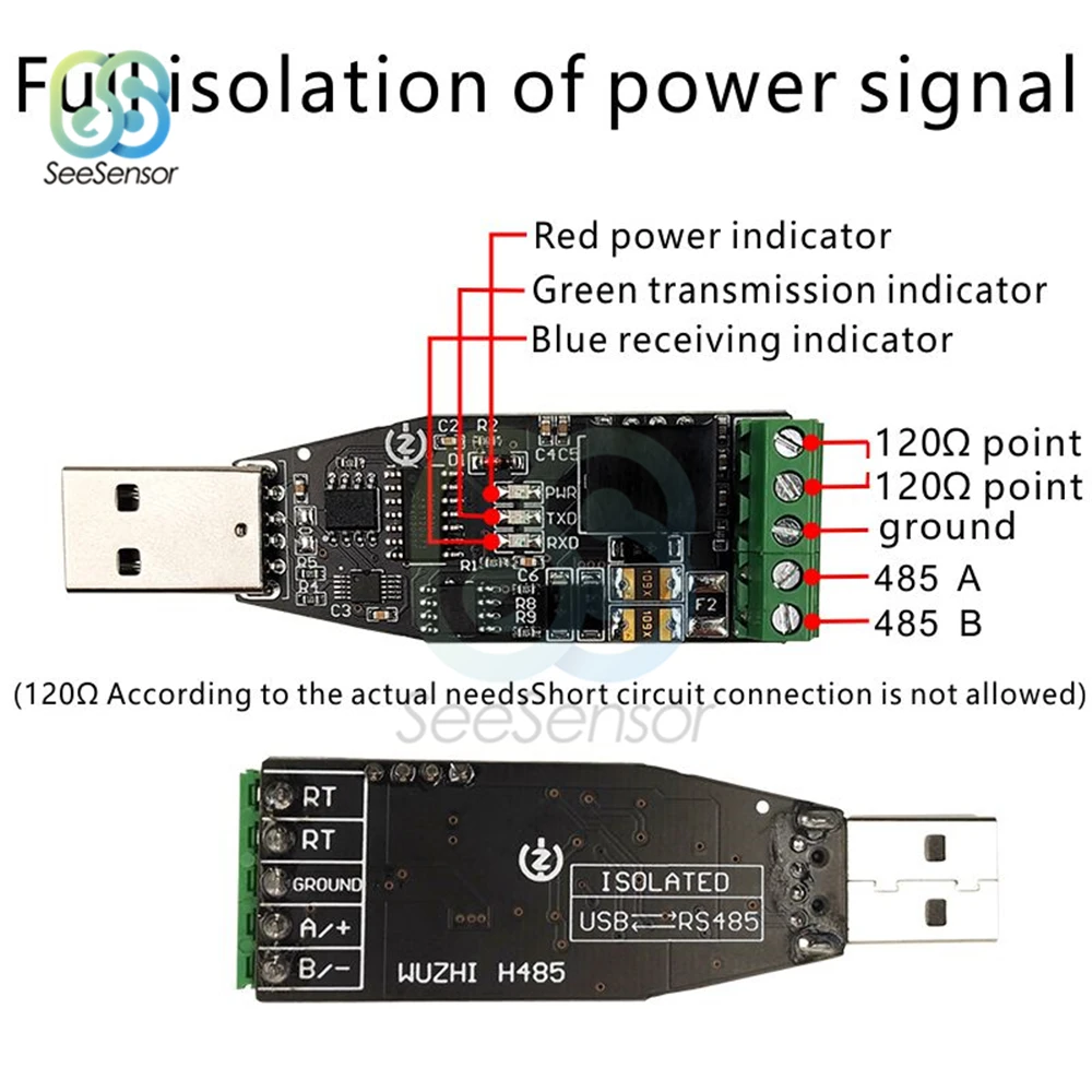 Isolated Industrial USB To RS485 Converter CH340E Communication Module TVS Protection Short Circuit Protection USB 5V