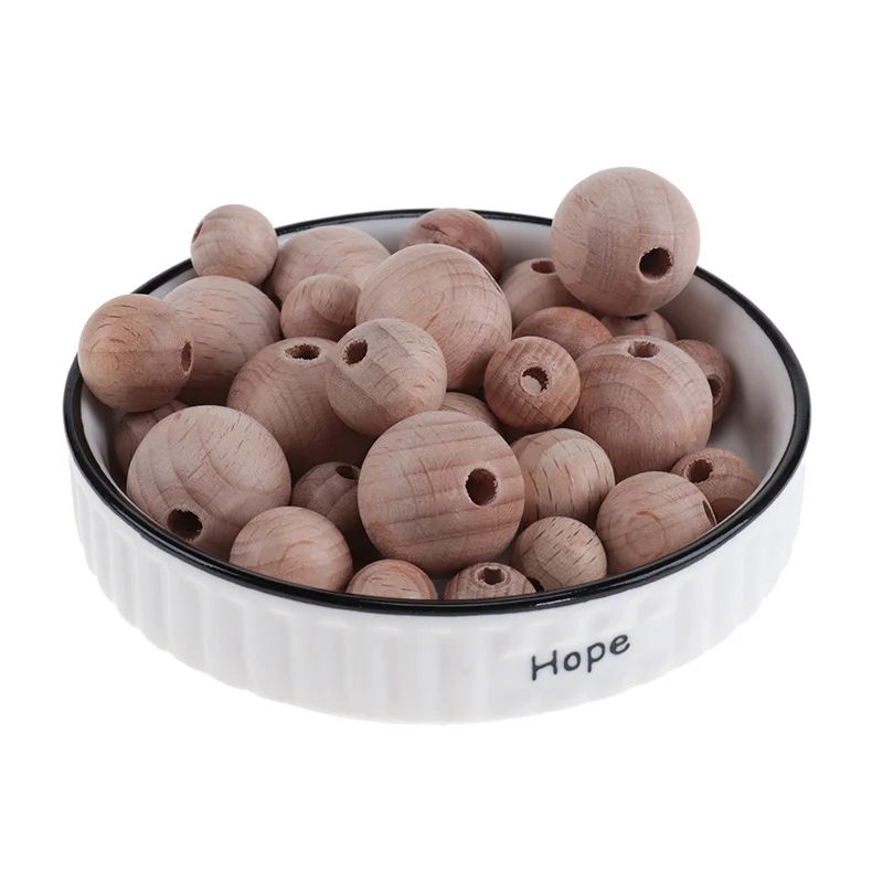 100pcs Beech Round Beads Baby Wooden Beads 10mm 15mm 20mm Round Beads Baby Goods Pacifier Chain Pacifier And Accessories Teether