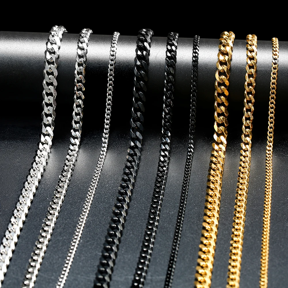 Basic Punk naszyjnik ze stali nierdzewnej dla kobiet mężczyzn Curb kubański Link Chain Chokers Vintage czarny złoty kolor Tone Solid Metal