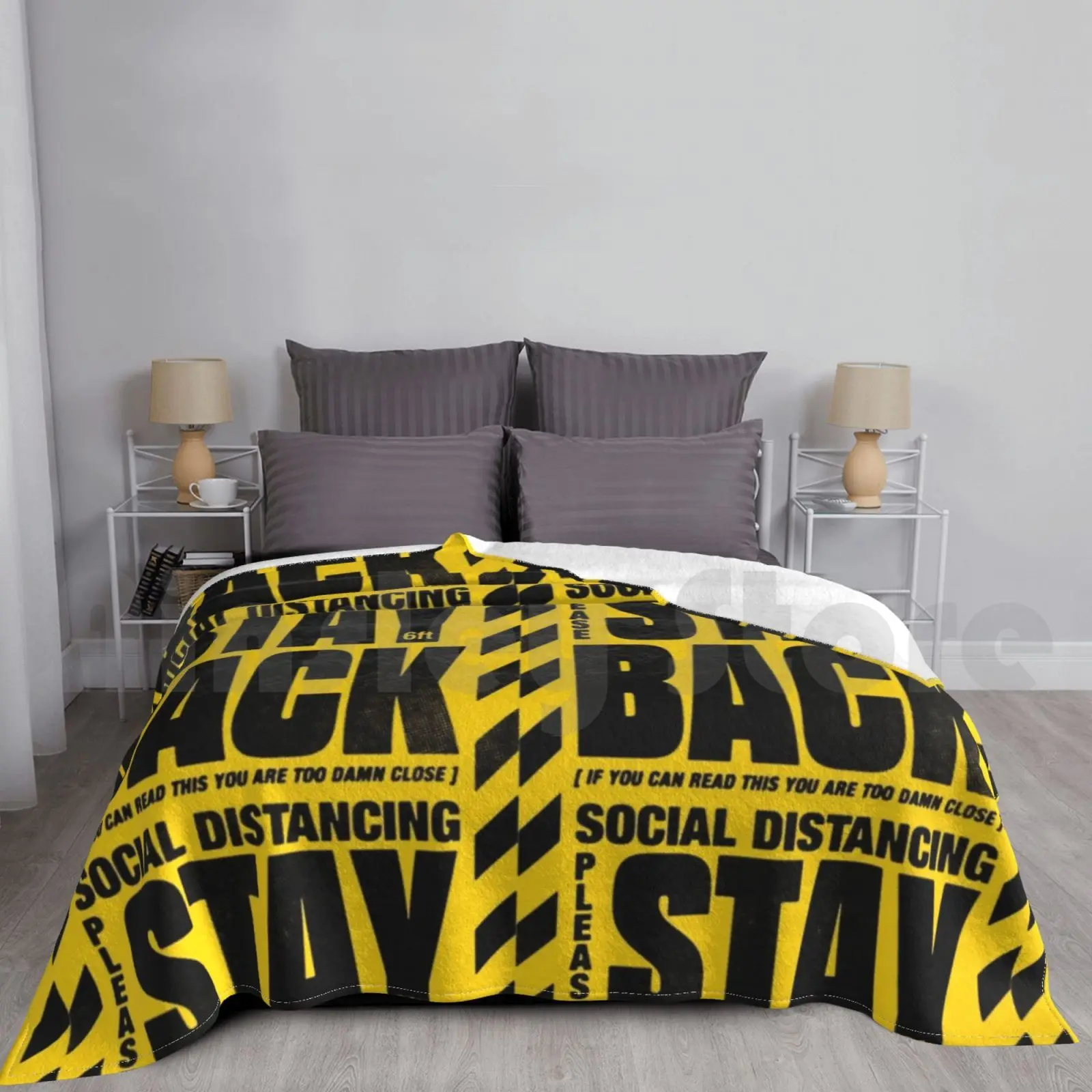 Stay Back 6 Feet | Available In Blanket For Sofa Bed Travel Typography Zerobriant Social Distancing