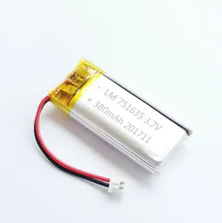 2/5/10pcs 3.7V 380mAh 751535 751635   Lithium Polymer Ion Battery 2.0mm JST Connector