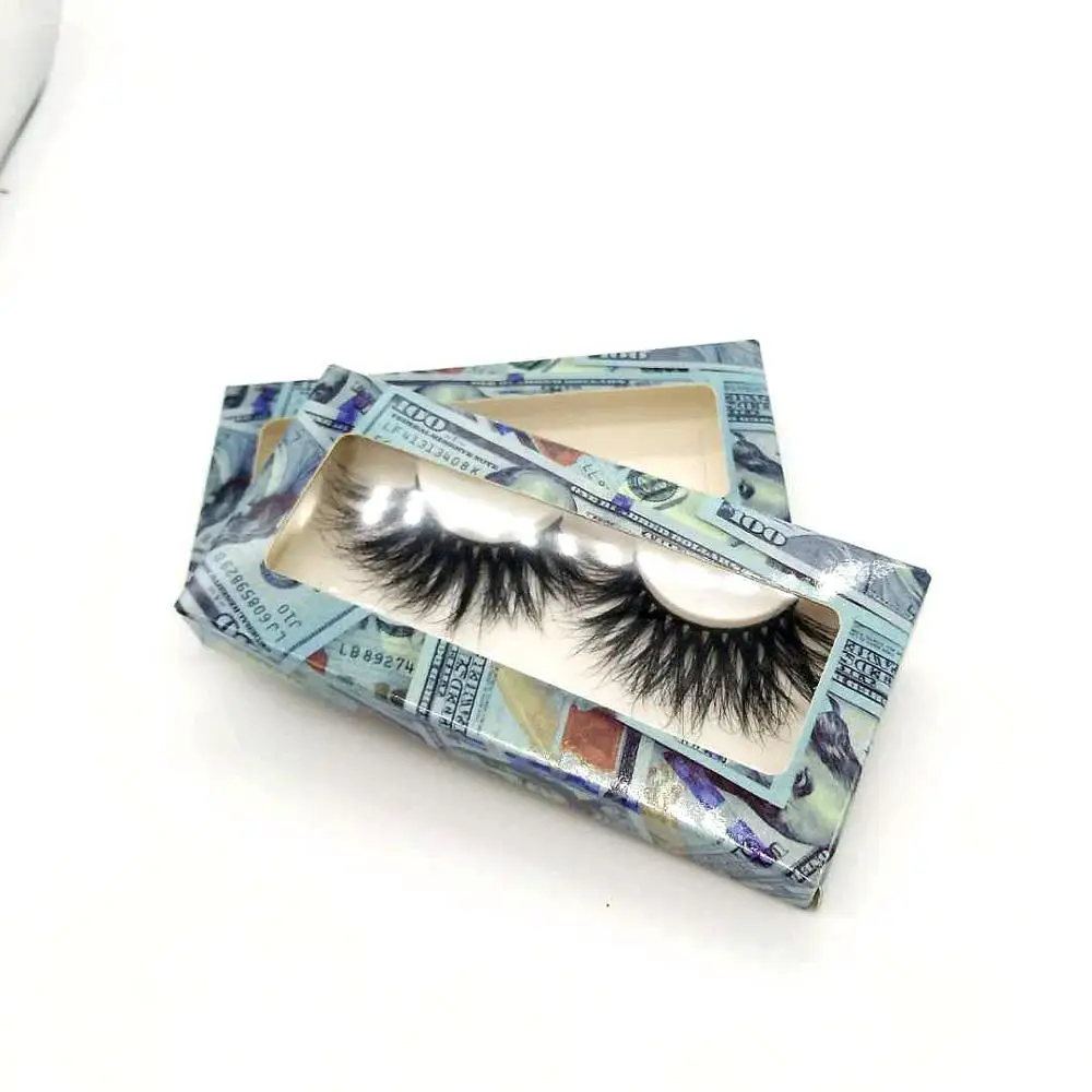 long style 25mm mink eyelash hot sale new fashion real mink strip false eyelashes with money paper package