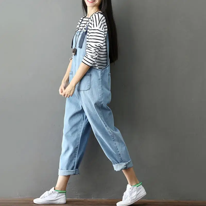 Denim Jumpsuit Women Casual Loose Sleeveless Denim Overalls Women Solid Suspenders Jumpsuits Long Pants Korean Fashion Clothing