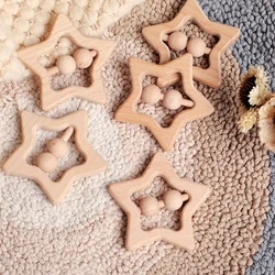 Sonajeros de madera para bebé recién nacido, mordedor de anillo en forma de estrella, cochecito Montessori, juguetes educativos, sonajeros de madera para bebé, 1 unidad