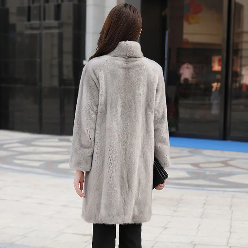 Women's Fur Coats Imitate Mink Overcoat Imitate Fur Ladies Jacket    High-End Mink Fleece Mid-Long Stand-Up Collar Windbreakers