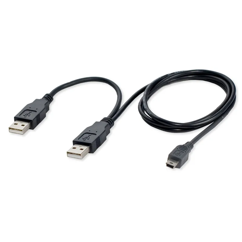 Durable Dual USB 2.0 A Male to Mini USB B 5 Pin Male Data Cable For 2.5 HDD Hard Drive cable