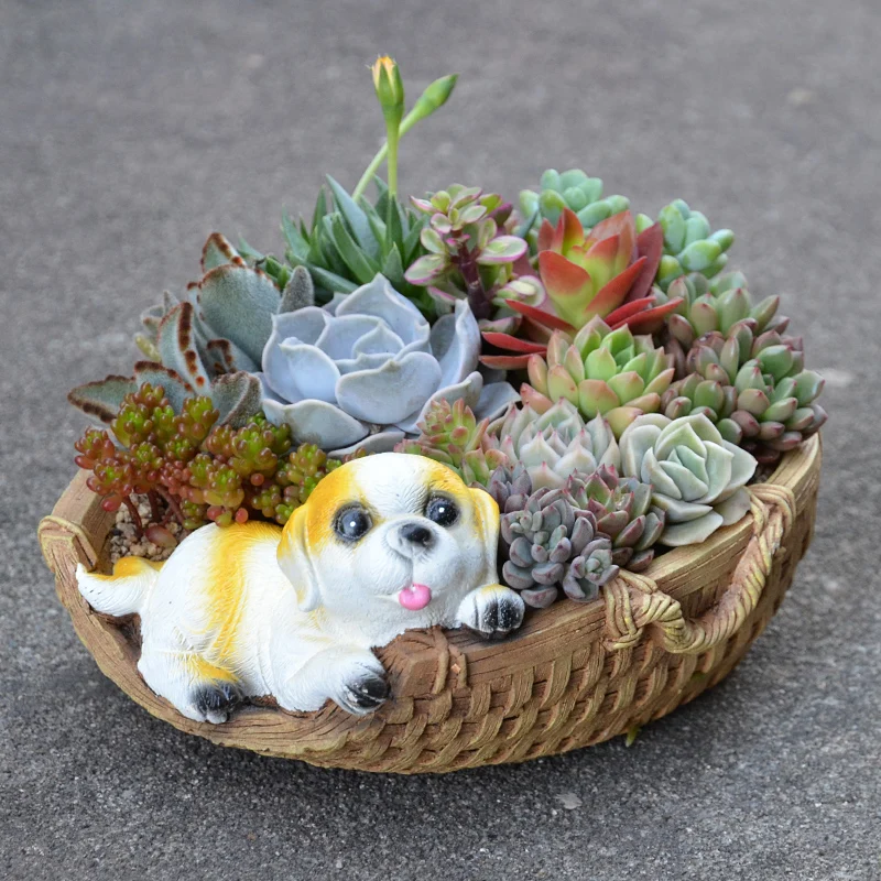 

Creative Succulents Flower Pot Dog Figurines Decor Outdoor Lawn Villa Courtyard Ornaments Garden Landscape Balcony Decoration