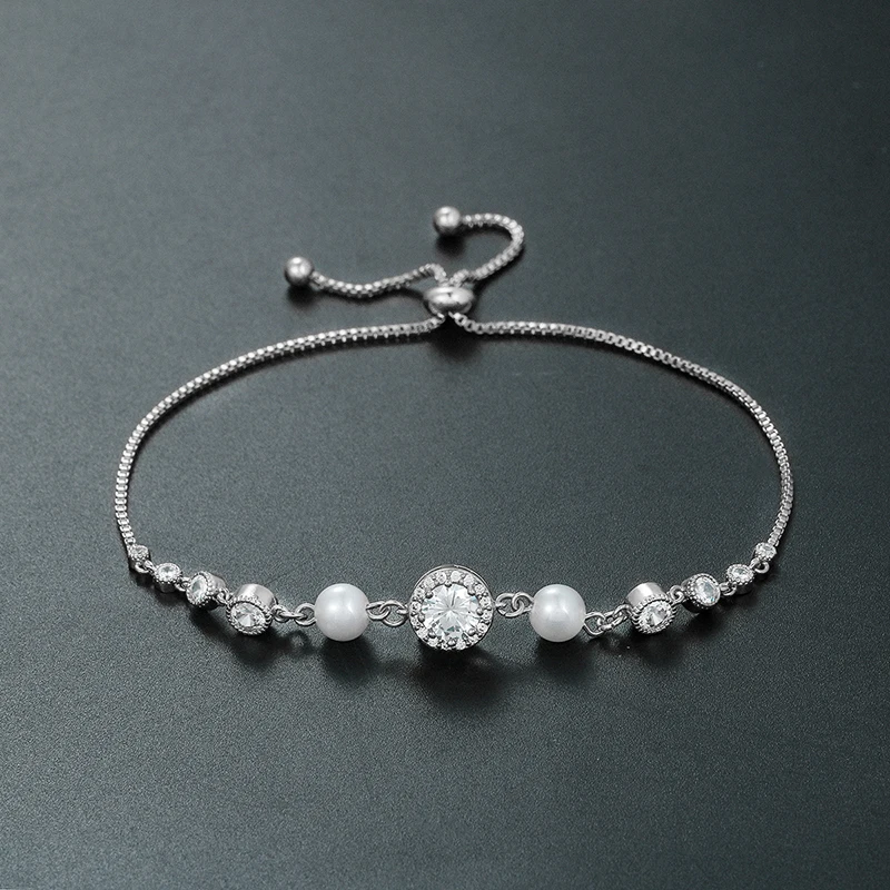 WEIMANJINGDIAN Brand Cubic Zirconia and Shell Pearl Wedding Bracelets Gifts for Mom or Mother of the Bride