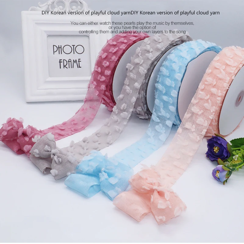 25 Yards/roll Cloud Gauze Lace Satin Ribbons 40mm Handmade Chiffon Tape DIY Brooch Hair Bowknot Accessories Wedding Party Decor