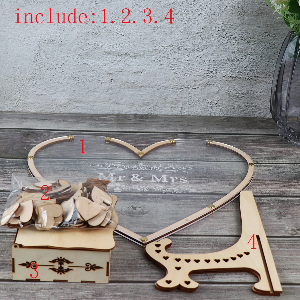 Heart shape Transparent Wedding guest book Decoration Rustic Sweet Heart Drop box Wedding drop box 3D Guestbook wooden box