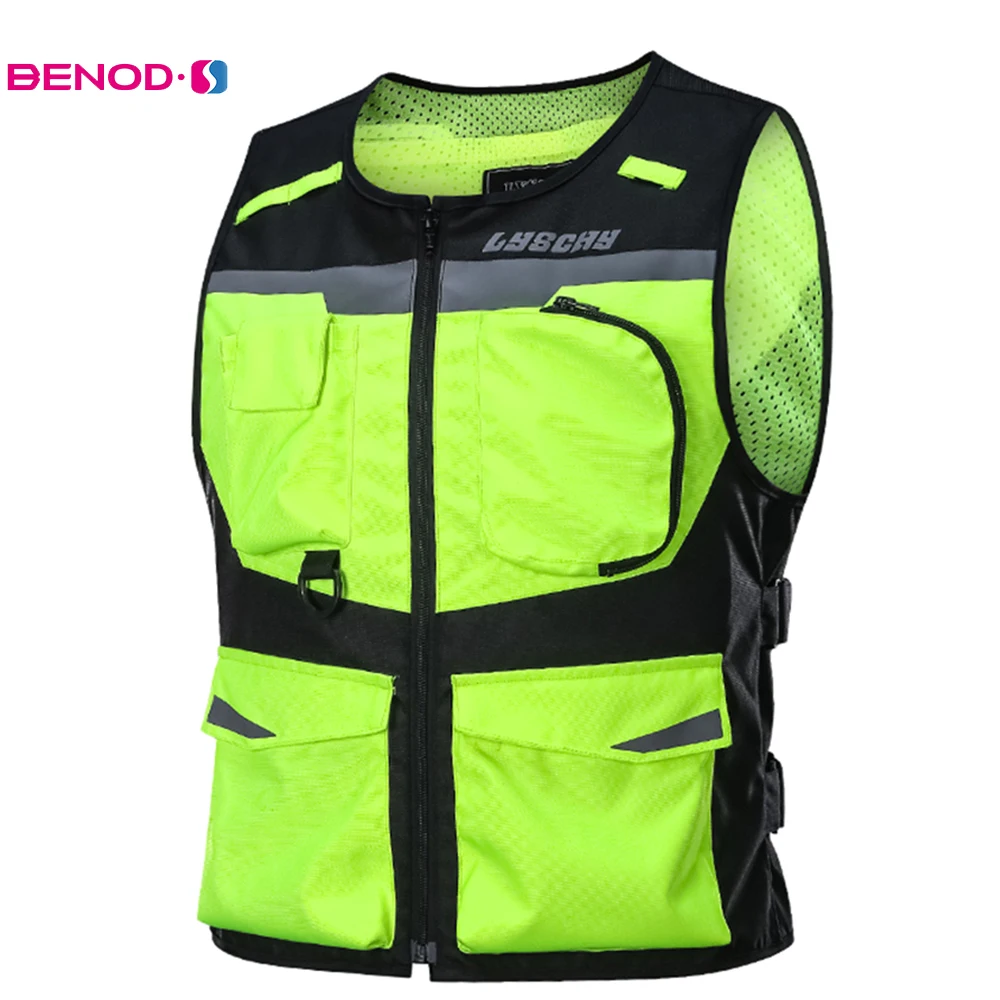 LYSCHY Mesh Motocross Vest Reflective Motorcycle Vest Breathable Safety Vest Fluorescent Green Protective Gear Waistcoat M-4XL #