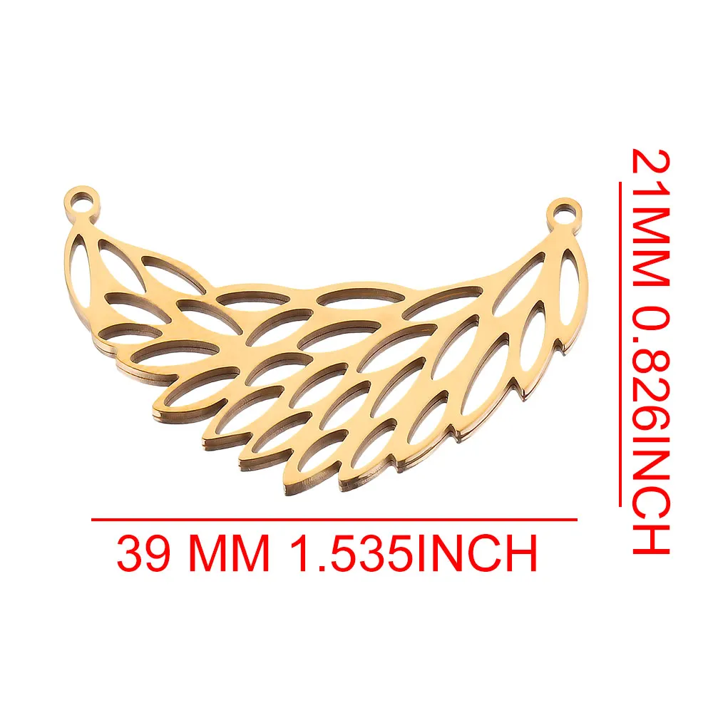 5pcs Gold Stainless Steel Angel Wings Charm Pendant Connectors for Diy Earring Bracelet Jewelry Making Supplies Wholesale Bulk