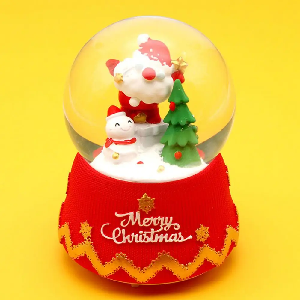 Eco-friendly 3D Cartoon Christmas Music Box Ornament with Colorful Lighting Rotating Design Snow Globe Ornament