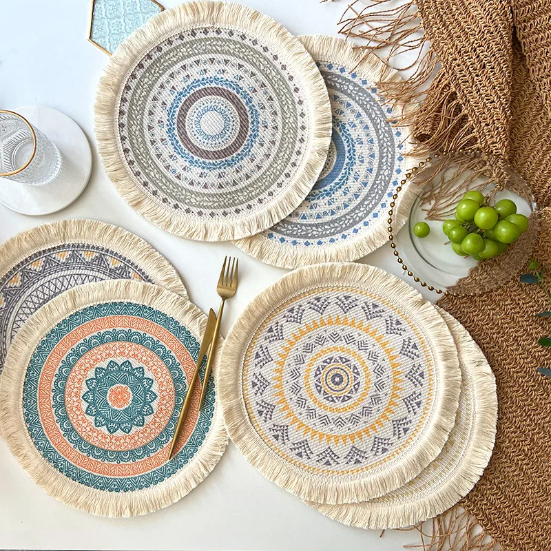 

Heat Insulation Pad Cotton Placemat Light Luxury Bohemian Woven Nordic Fabric Fringed Anti-Scald Pot Mat Home Decorative Coaster