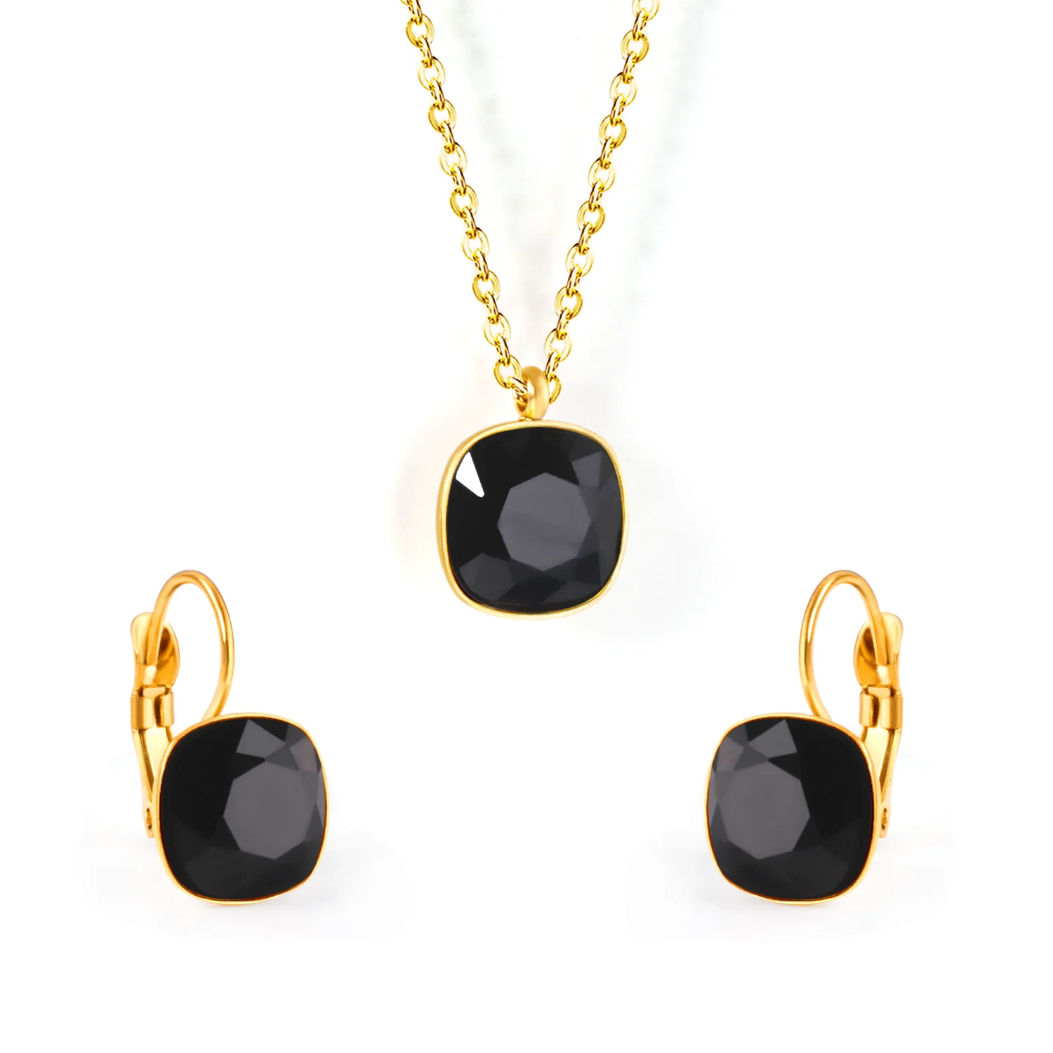 LUXUKISSKIDS Sqaure Cubic Zirconia Jewellery Sets Trendy Geomtric Multi-Colorful Shiny Crystal Necklace Earrings Set Wholesale