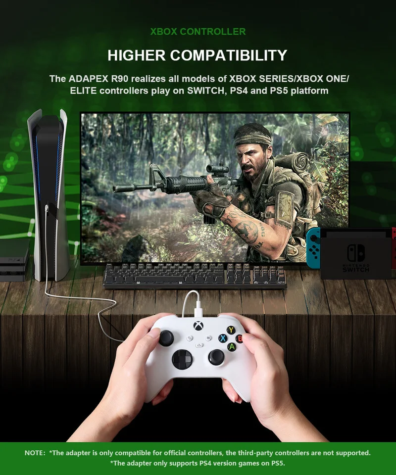 R90 USB استقبال محول ل PS5/PS4/التبديل برو/PC/Xbox سلسلة X/S/Xbox One استقبال غمبد محول ألعاب الفيديو اكسسوارات