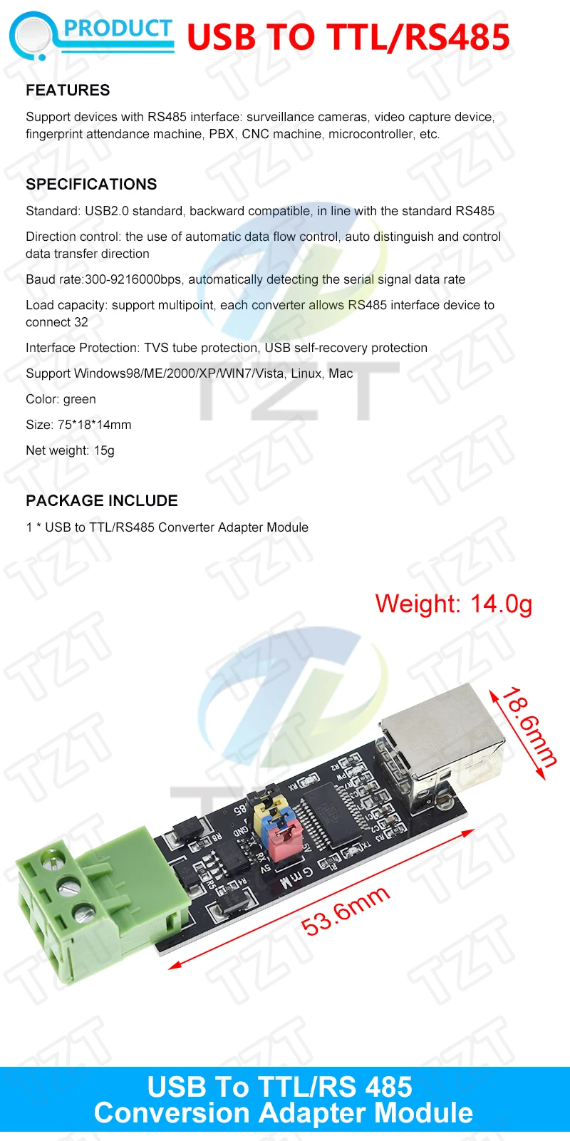 TZT TTL Turn To RS485 Module Hardware Automatisches Flow Control Modul Serielles UART Level Gegenseitige Konvertierung Stromversorgungsmodul – Detail 13