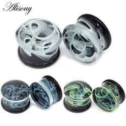 Alisouy 2PCS Multi Color Glass Ear Plugs Tunnels Expanders Ear Gagues Fashion Gift For Women Men Piercing Body Jewelry 6-16mm