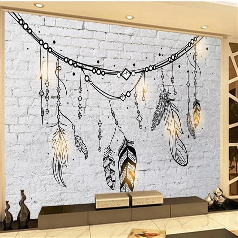 wellyu Custom Wallpaper Nordic minimalist black and white feather ornaments living room wall decoration painting papier peint