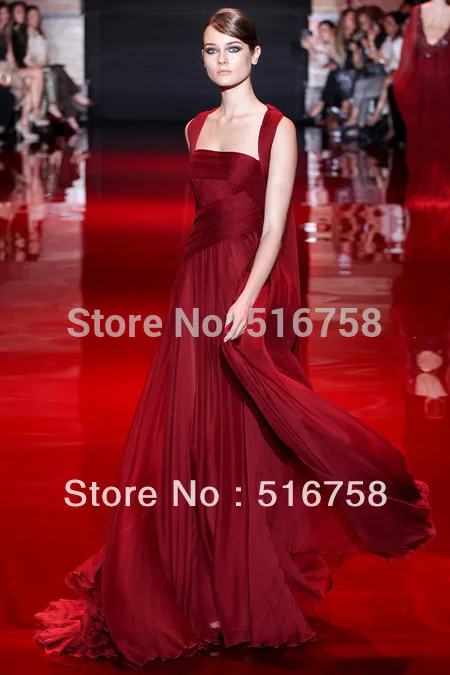 Custom Made Pleated Bodice Gathered Skirt Party Wear Flowing Chiffon Prom Dress Burgundy Wine Elie Saab Evening Dresses 2018