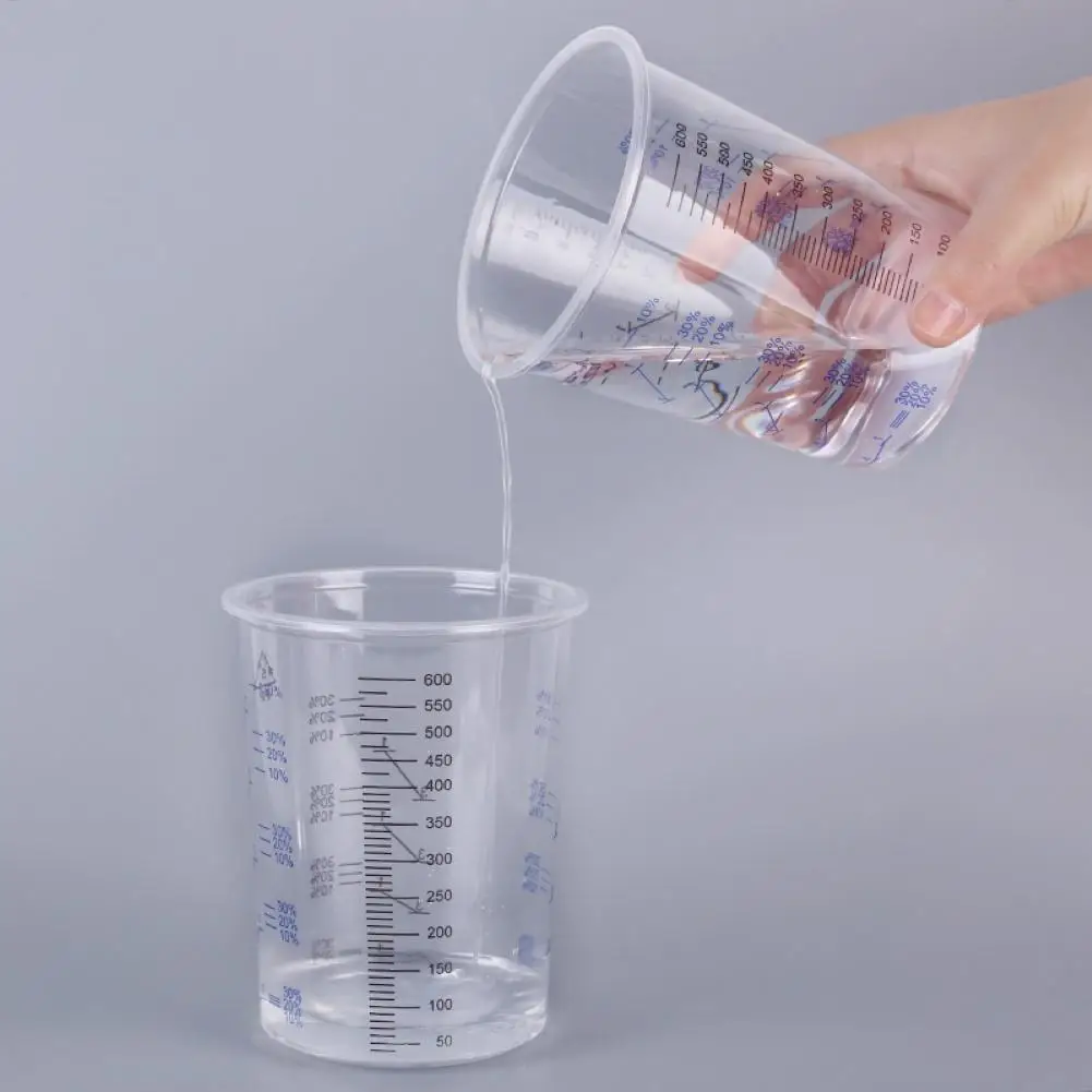 Taza medidora graduada para mezclar líquidos, recipiente de plástico transparente para pintura, 10 piezas, 600ml