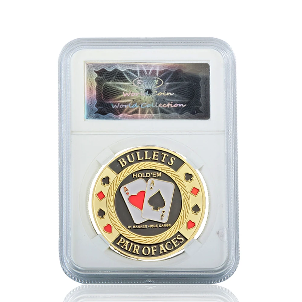 

Pair Of Aces Entertaining 3D Poker Chip Colorful Casino Metal Coin W/ Acrylic Display