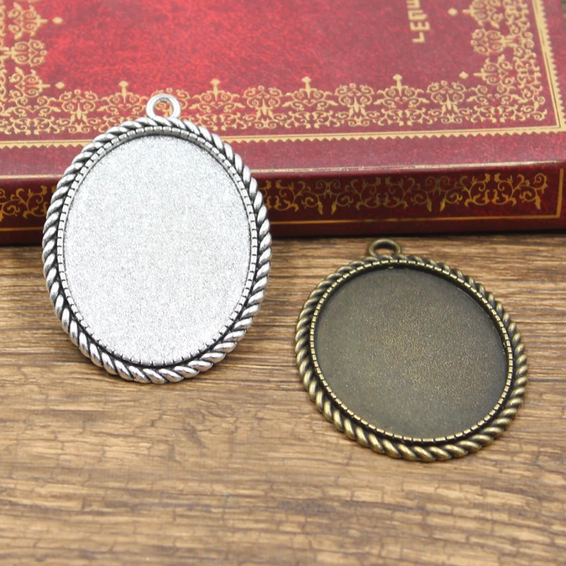 2pcs New Fashion 40x30mm Inner Size Antique Bronze Silver Color Classic Oval Style Cabochon Base Setting Charms Pendant