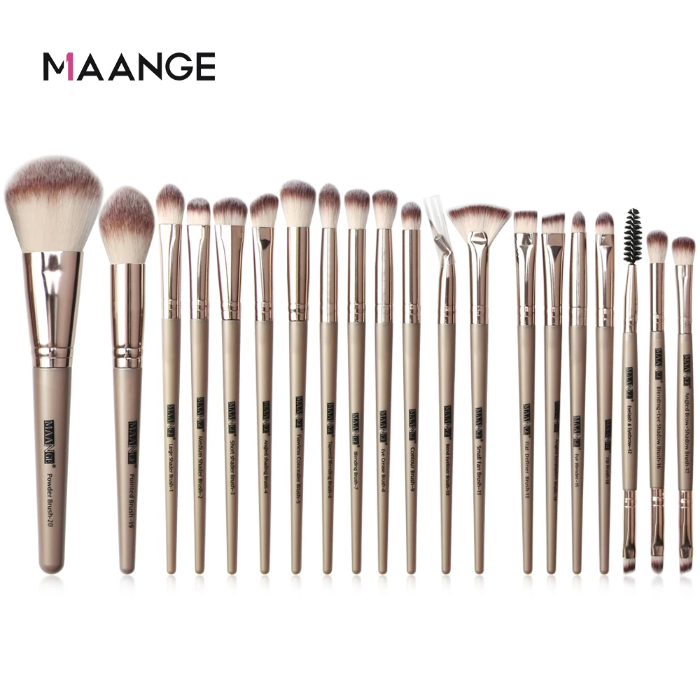 MAANGE Pro 12/18/20 PCS Makeup Brushes Set with Bag +1Pcs Sponge Beauty Powder Foundation Eyeshadow Make Up Brush Synthetic Wool