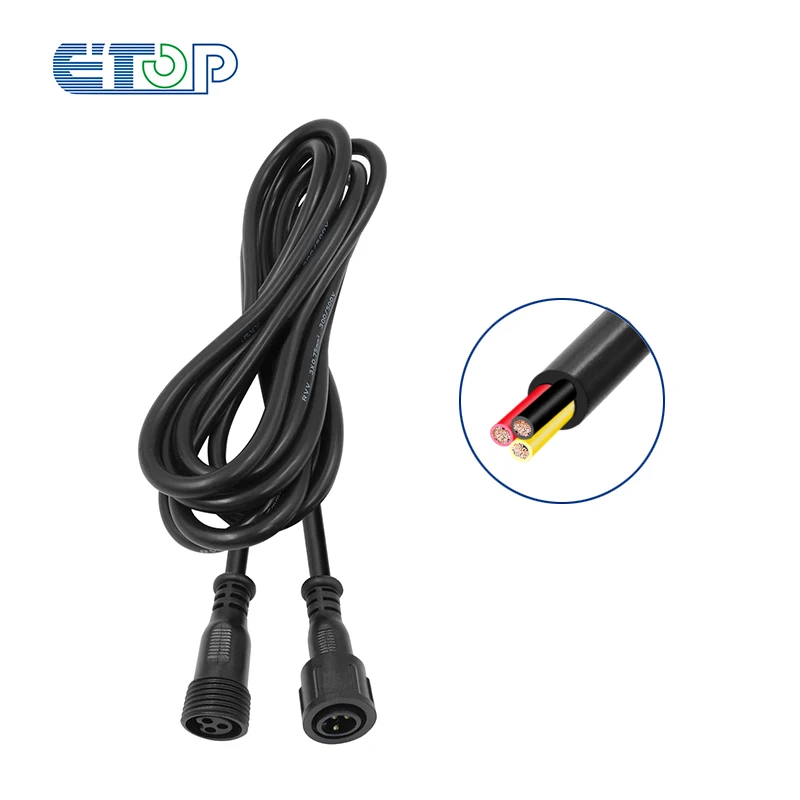 BLACK 3m(10feet)3 core waterproof extension cable,one end with male,the other end with female,13.5mm/18.5/Xconnector