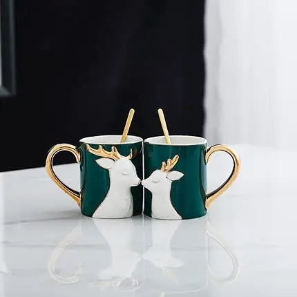 Creative Nordic cup a pair of mugs couple cup with spoon coffee cup gift For Him and Her on Valentines, Birthday, Engagement