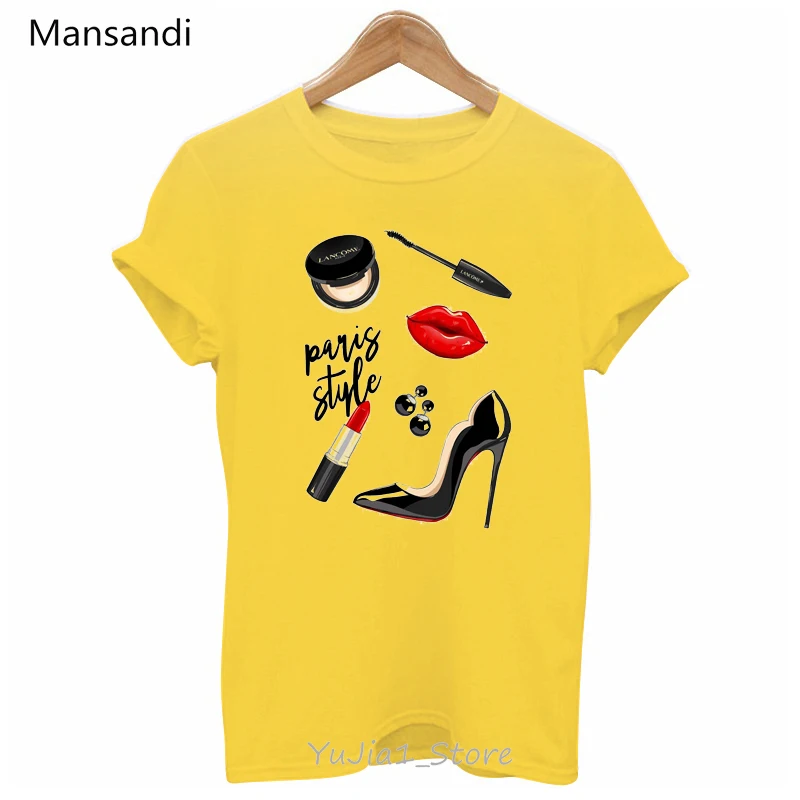 High Heels Shoes Print Cool T Shirt Tee Shirt Femme Hip Hop Punk Sexy Shirt Women 90 Friends Xmas Gift Pink Yellow Tshirt