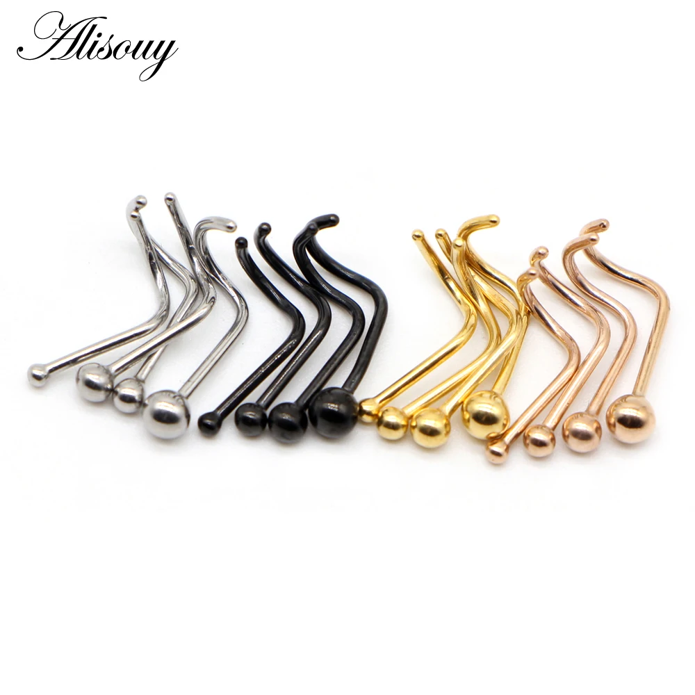 Alisouy 1PC 1.5/2/2.5/3mm 20G Nose Stud Steptum Nose Studs Hooks Stainless Steel Bar ball Pin Nose Rings Body Piercing Jewelry