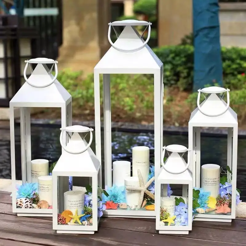 Outdoor Retro Candle Lantern Iron Wind Light Iron Candle Holder Wedding Windproof White Luxury Large Decoracion Hogar Moderno