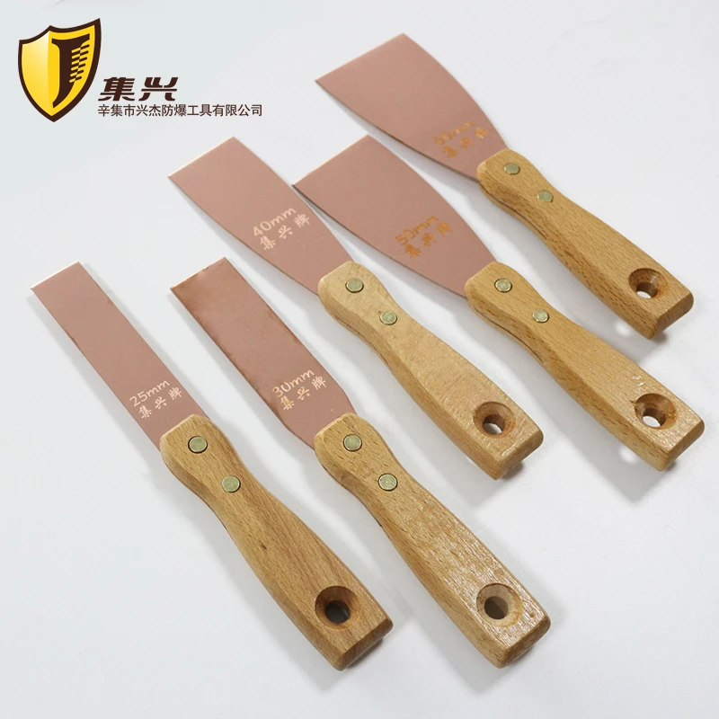 Red Copper Non sparking Putty Knife with wooden handle, Tool for Cleaning,