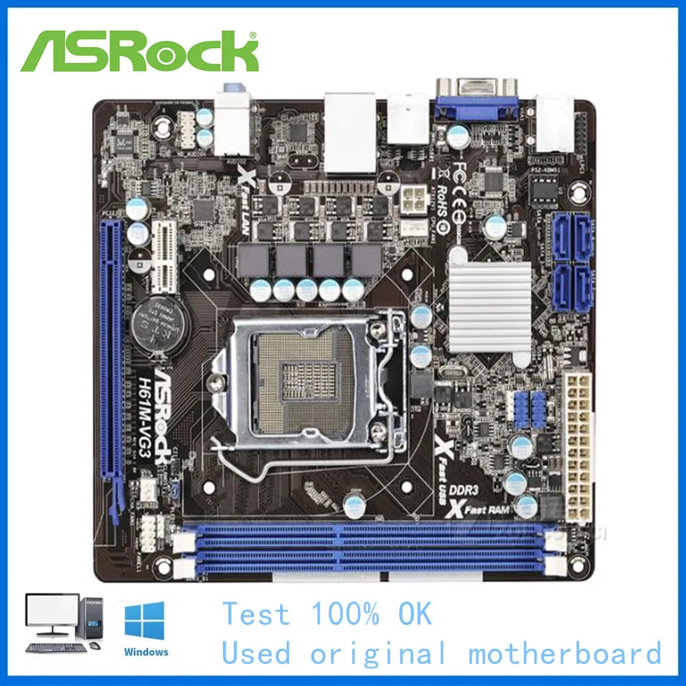 

For ASRock H61M-VG3 Motherboard LGA 1155 For Intel H61 Used Desktop Mainboard USB2.0 SATA II PCI-E X16