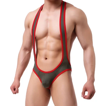 Sexy Mesh Bodysuit Jockstrap Bodywear Erotic Teddies Underwear Wrestling Singlet Leotard Jumpsuits Suspender For Men/Gay