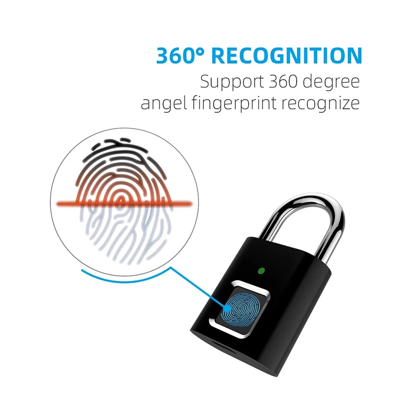 Keyless Door Lock Fingerprint Smart Padlock Quickly Unlock Zinc Alloy Metal Self-imaging Chip 10 Fingerprints USB Charging