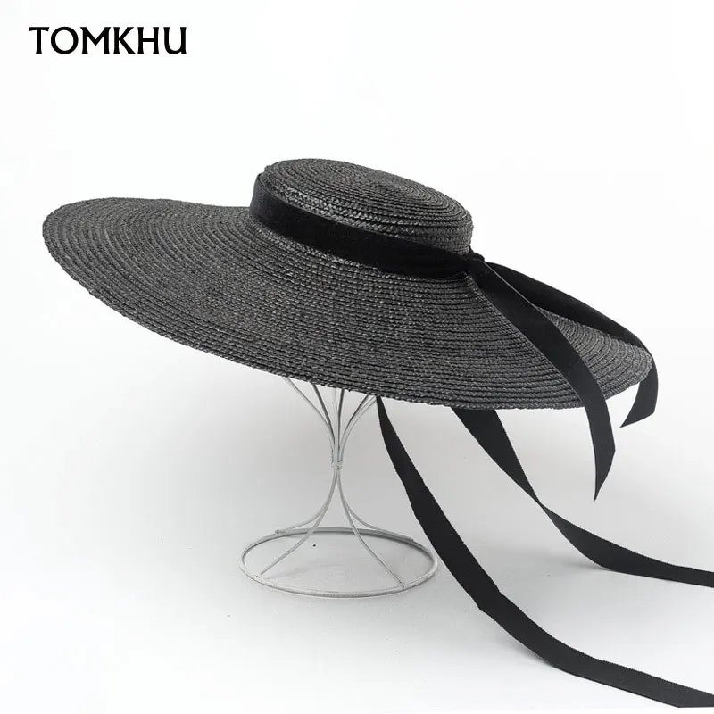 

Classic Pure Color Handmade Straw Hats Holiday Beach Fedoras Cap Men Women Outdoor Panama Jazz Hat 18cm Oversized Brim Custom