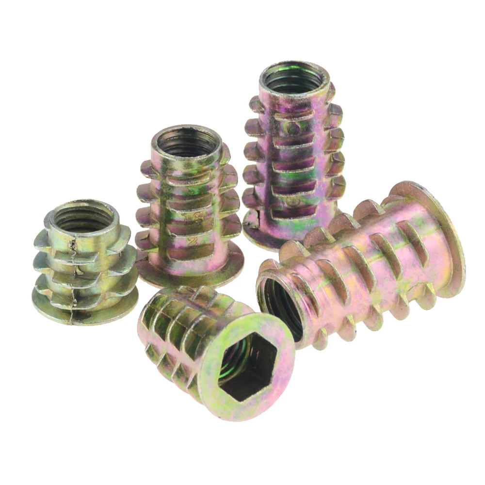 M4 M5 M6 M8 M10 Zinc Alloy Thread For Wood Insert Nut Flanged Hex Drive Head Furniture Nuts M4x10 M5x10 M6x10 M8x20 M10x25