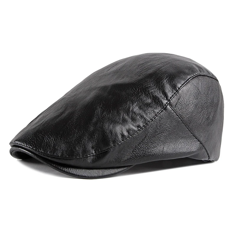 

PU Beret Hat For Women Spring Autumn Herringbone Berets Solid Black Red Green Flat Peaked Caps Men Faux Leather Newsboy Hat