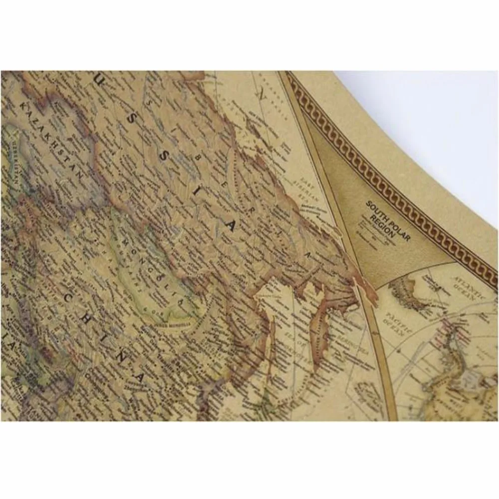 1 Pc of Classic Retro Kraft-Paper The-World Map for School and Office