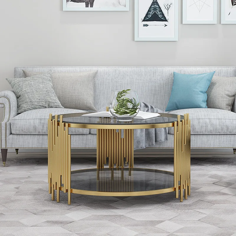 Luxury Round Coffee Table for Living Room Center Table Double Layer Table Top Marble Tempered Glass Optional