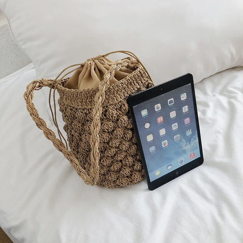 Yogodlns Sommer Stroh Umhängetasche Frauen Große Kapazität Rattan Eimer Tasche Handarbeit Gewebt Strand Tasche Mode Urlaub Handtasche Tote – Detail 34