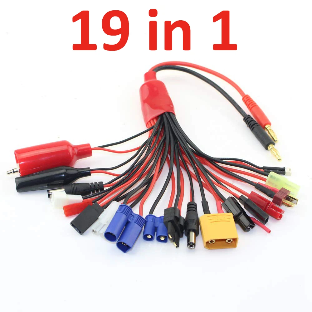 19 in 1 RC Battery Charge Cable Sets Adapter Convert Cable Banana Plug to Traxxa/JST/FUTABAS/T-Plug/XT60/EC3/EC5/Hxt 4MM/TAMIYAS