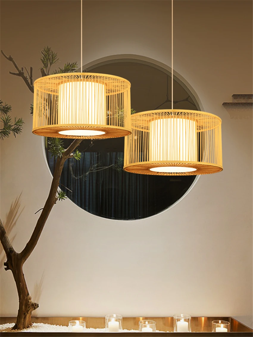 Chinese tea bamboo pvc pendant lights bedroom bedside kitchen study teahouse decorated bamboo pendant lamps lighting fixtures