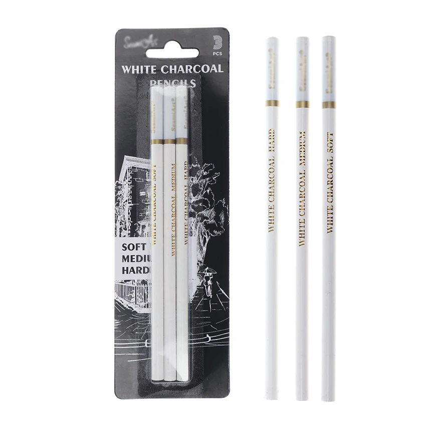 3pcs White Sketch Pencil Soft Hard Highlight Charcoal Pen Sketch White Painting Professional Drawing Sketching School Supply