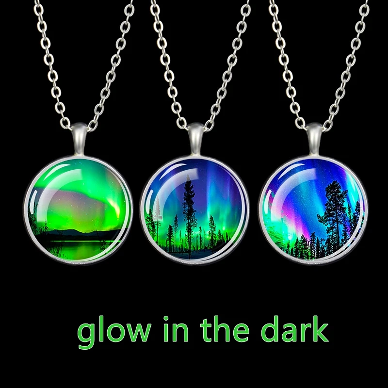 Northern Lights Glass Crystal Luminous Necklace Pendant Glowing Necklace Glow In Dark Jewelry Astronomy Gift