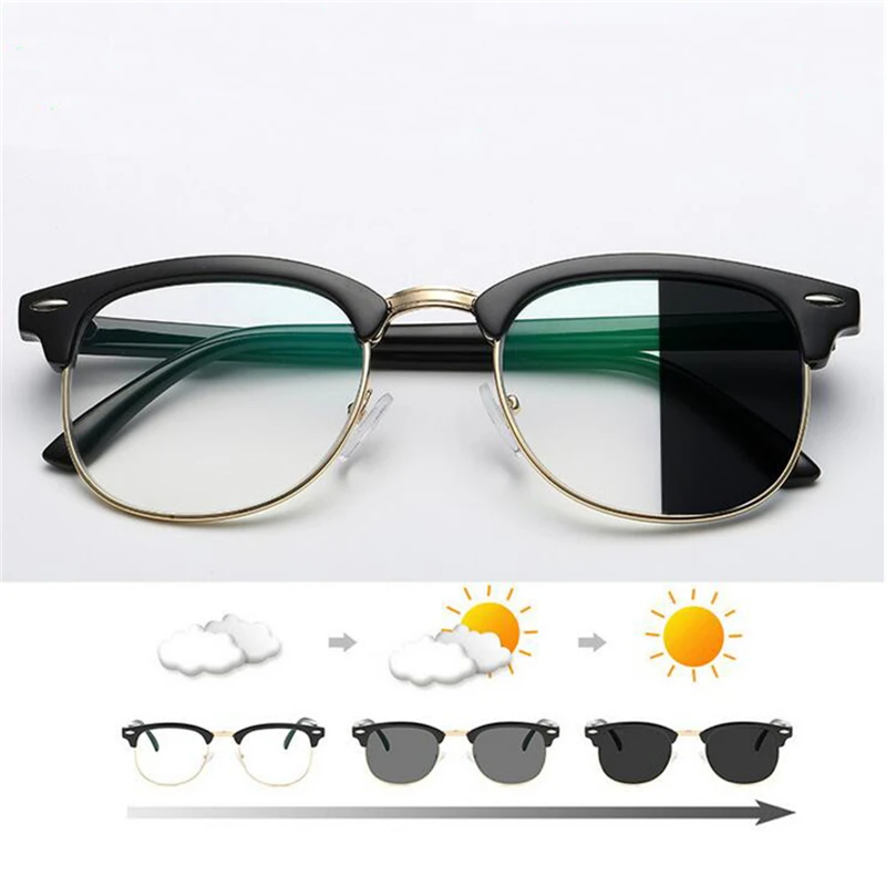 1.56 Aspheric Green Film Sun Photochromic Prescription Eyeglasses Anti Blue light Nearsighted Glasses Diopter  -0.5 -1 To -6.0