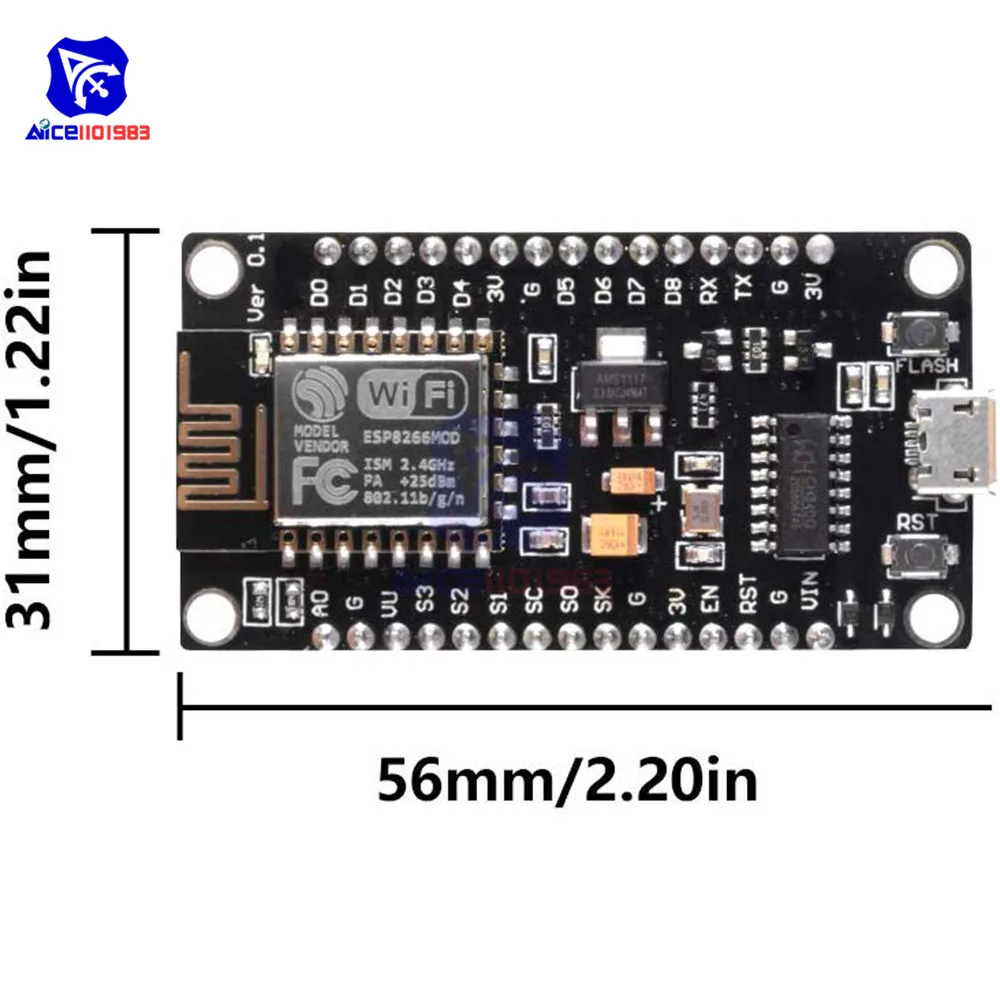 diymore ESP8266 ESP-12E CH340G Wireless WIFI Module NodeMcu V3 Base Power Supply Module Expansion Board for Arduino IoT RC Toy