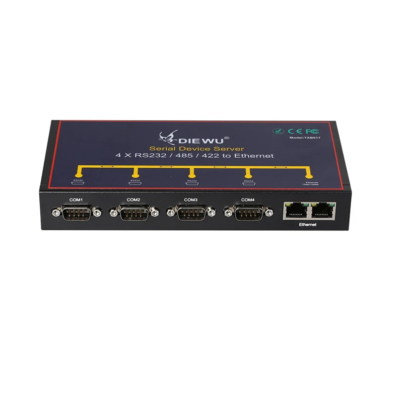 Industrial Grade Serial Server 4 port Serial RS232/485/422 Device 10/100Mbps Full Duplex /Half Duplex dual ethernet RJ45 to com